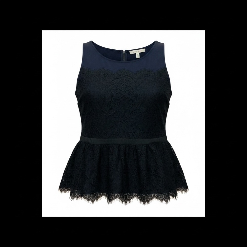 Ann Taylor Loft Navy Blue Black Lace Peplum Sleeveless Top Size 12 NWT